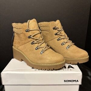 Sonoma Women's Oleen Taupe Faux Suede Lace Up Lug Heel Ankle Boots Size 10 NIB